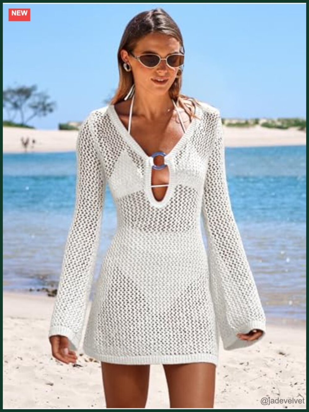 Women Beach Crochet Cover Up Knit Swimwear Mesh Bathing Suit Hollow Out Dress - Picture 3 of 6